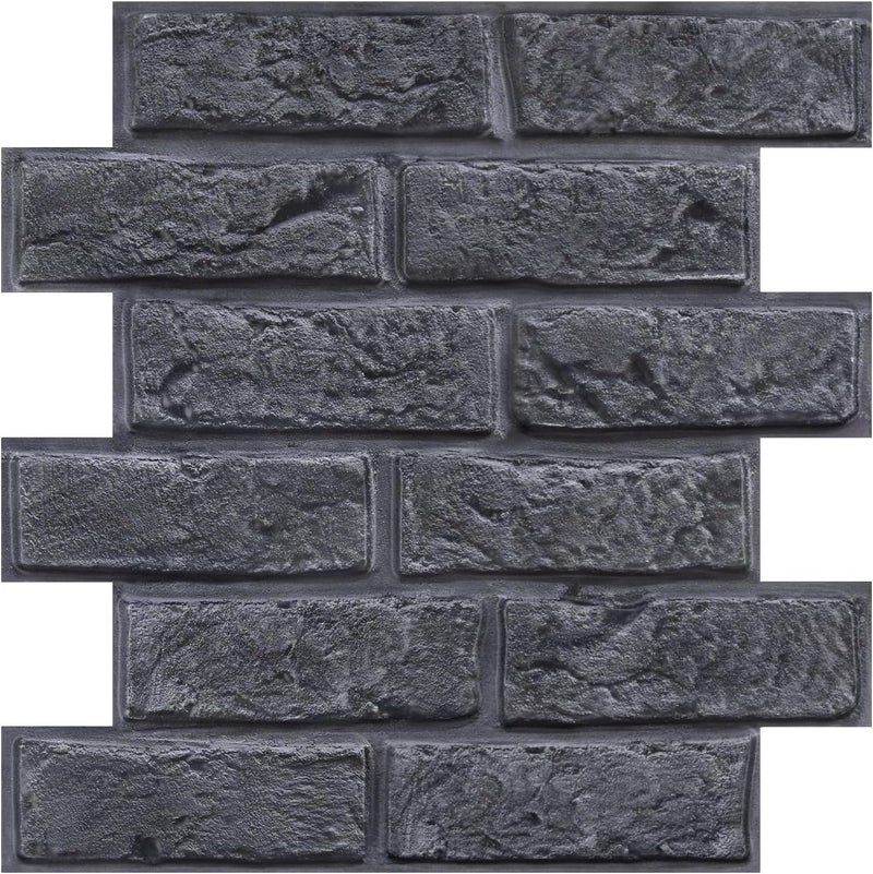 COMSTICKC 3D Dark Gray Brick Wall Panels, Peel and Stick Brick Tiles,10 Pcs of 12"X12",Small Size Thin PVC Fake 3D Brick Wallpaper Self Adhesive Wall Covering Interior Decor - Image 1
